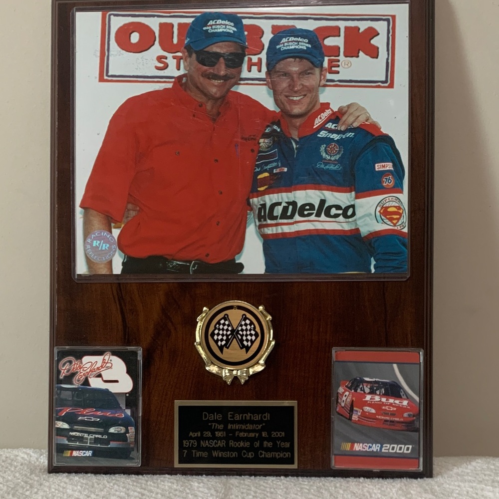 Dale Earnhardt Commemorative Plaque with Black and Brown Finish